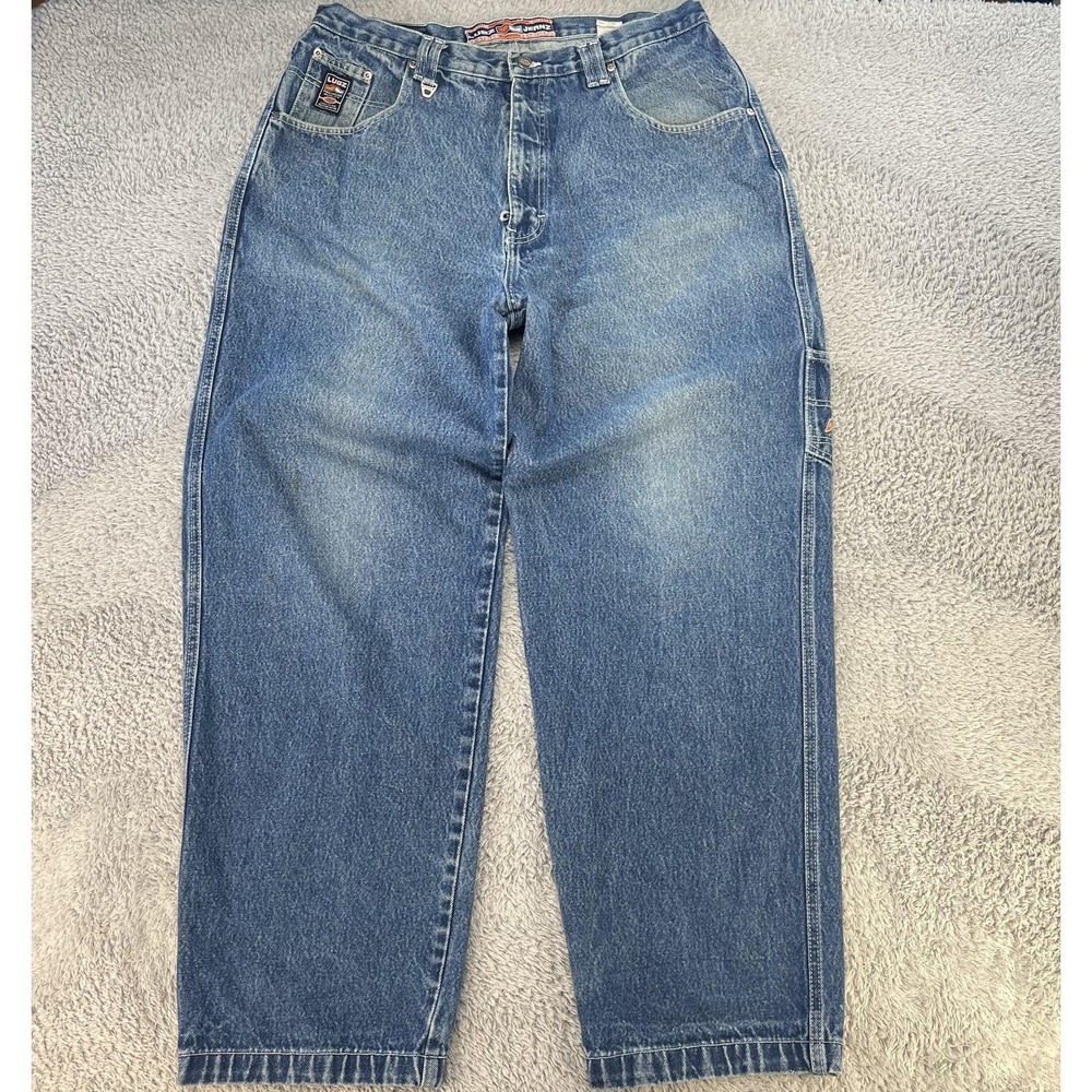 Lugz Y2K Baggy Jeans Mens 38 Fits 36x33 Blue Denim Utility Streetwear 90s